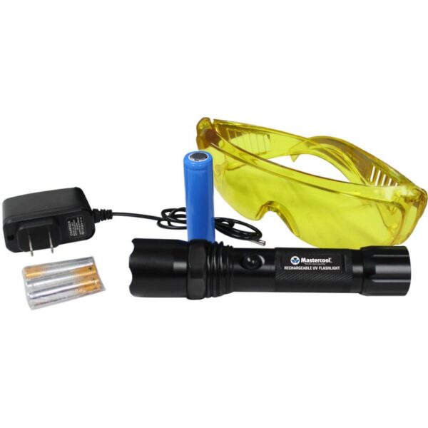Ultraviolettilamppu ja lasit MASTERCOOL 53518 UV-220 ladattava + patteri