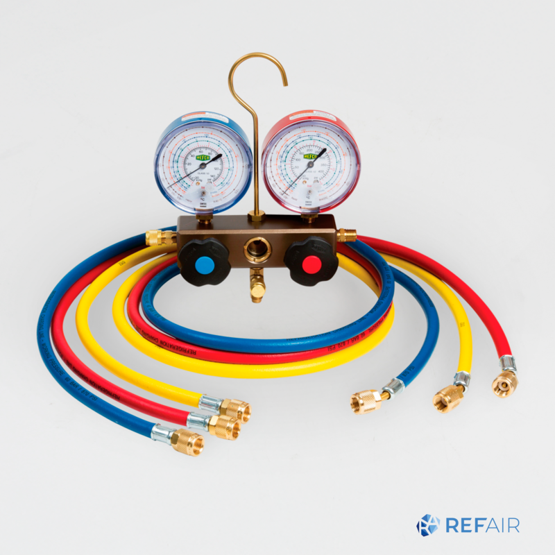 Painemittarisarja REFCO SM2-6-DS Multi R22/R134A/R404A/R407C 2-tie Ø80 mm 3 x letkut 152 cm
